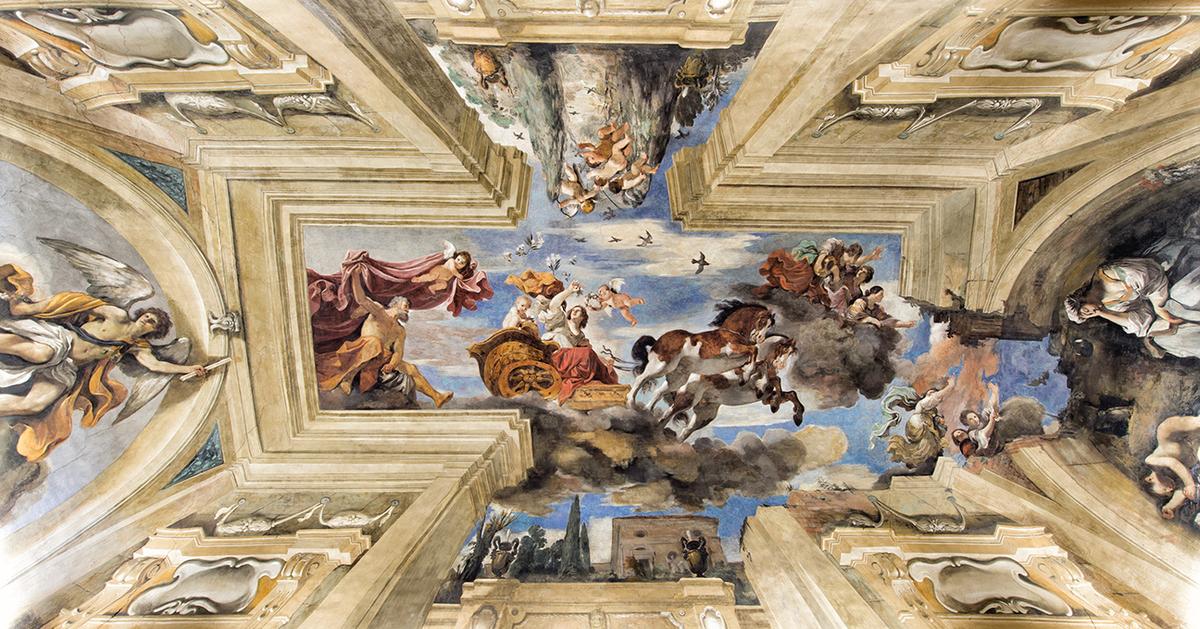 Mural of the entrance vault in the Aurora room by Francesco Barbieri (Guercino). (Courtesy of HSH Princess Rita Boncompagni Ludovisi)