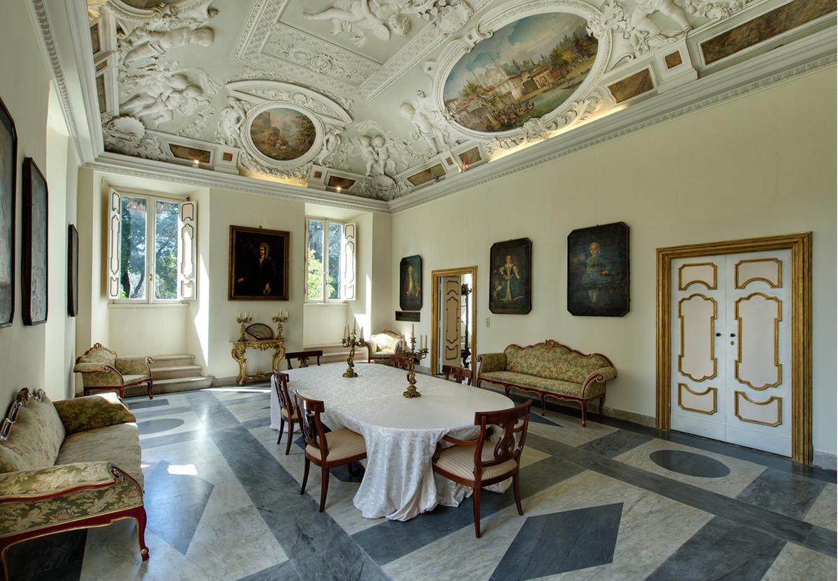 Intricate murals and reliefs adorn the ceiling in a room in the Villa Aurora. (Courtesy of HSH Princess Rita Boncompagni Ludovisi)