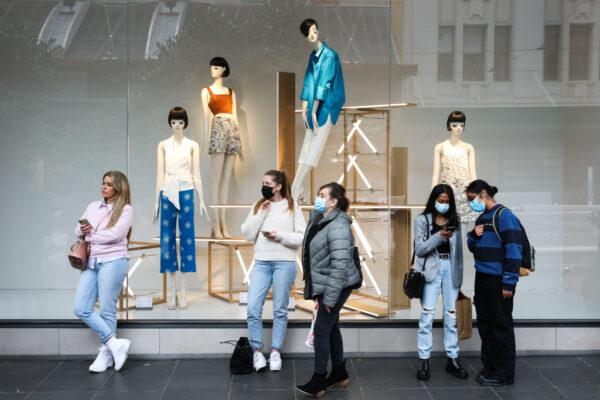 Shoppers are seen lined up outside Zara on Bourke Street in Melbourne, Australia, on Oct. 29, 2021. (Asanka Ratnayake/Getty Images)