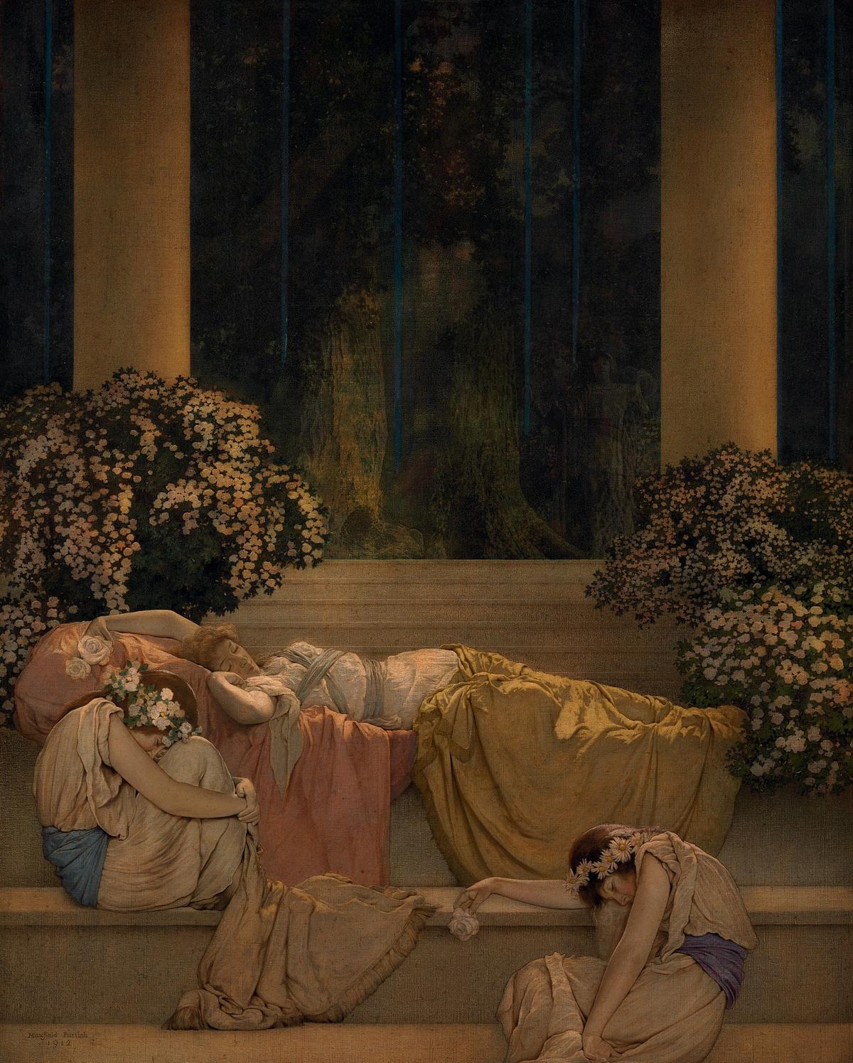 "Sleeping Beauty in the Wood," 1912, by Maxfield Parrish. Oil on canvas mounted on panel; 30 inches by 24 inches. (Public Domain)