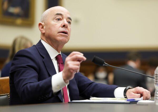 U.S. Homeland Security Secretary Alejandro Mayorkas testifies before the House Judicary Committee at the Rayburn House Office Building in Washington on April 28, 2022. (Kevin Dietsch/Getty Images)