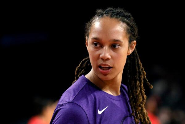 Brittney Griner #42 of the Phoenix Mercury warms up before Game Two of the 2021 WNBA Playoffs semifinals against the Las Vegas Aces at Michelob ULTRA Arena in Las Vegas on Sept. 30, 2021. (Ethan Miller/Getty Images)