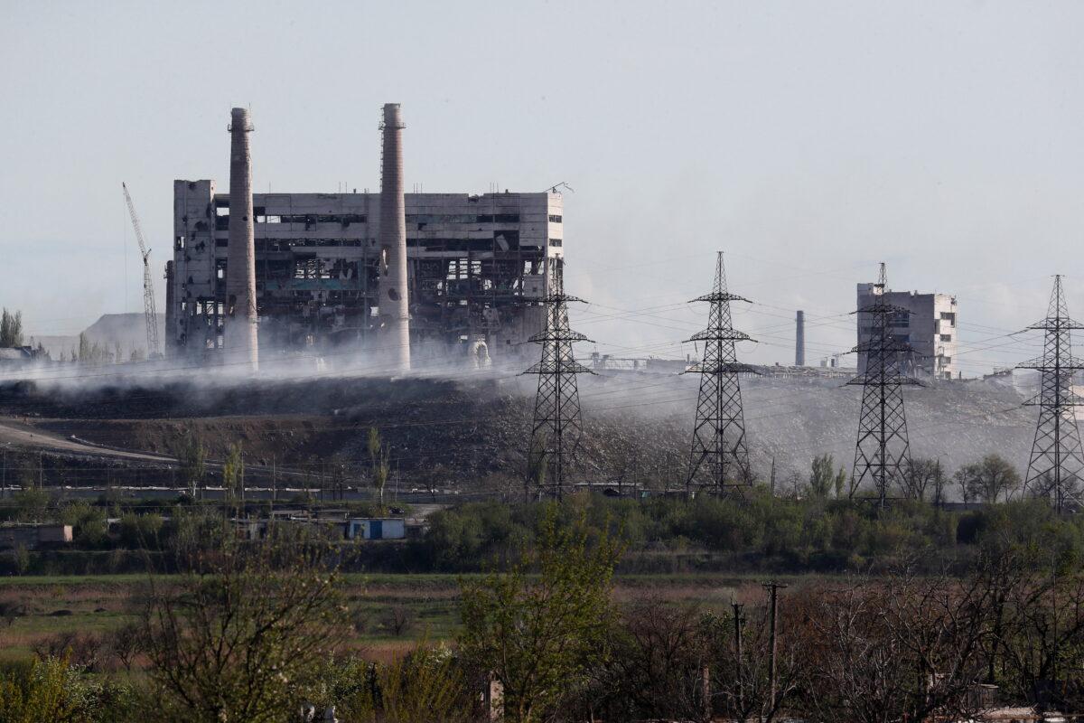 A damaged facility of Azovstal Iron and Steel Works during Ukraine-Russia conflict in the southern port city of Mariupol, Ukraine, on May 3, 2022. (Alexander Ermochenko/Reuters)