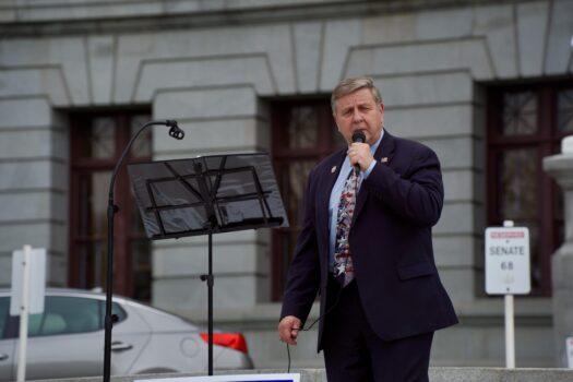 Dr. Rick Saccone speaks at the "Make Pennsylvania Godly Again," rally in Harrisburg on May 2, 2022. (Steve Wen/The Epoch Times)