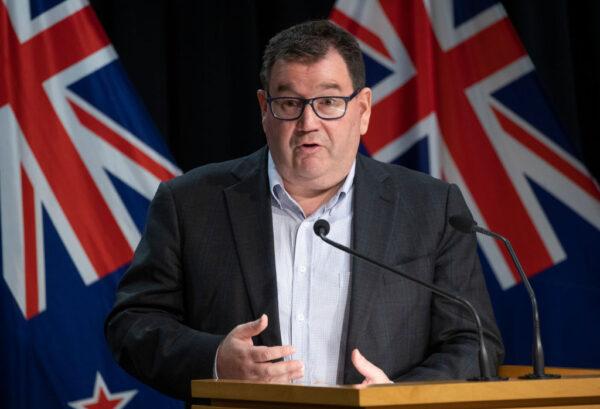 Finance Minister Grant Robertson during his press conference after it was announced the country will move to red traffic light settings, at the Beehive in Wellington, New Zealand, on Jan. 23, 2022. (Mark Mitchell-Pool/Getty Images)