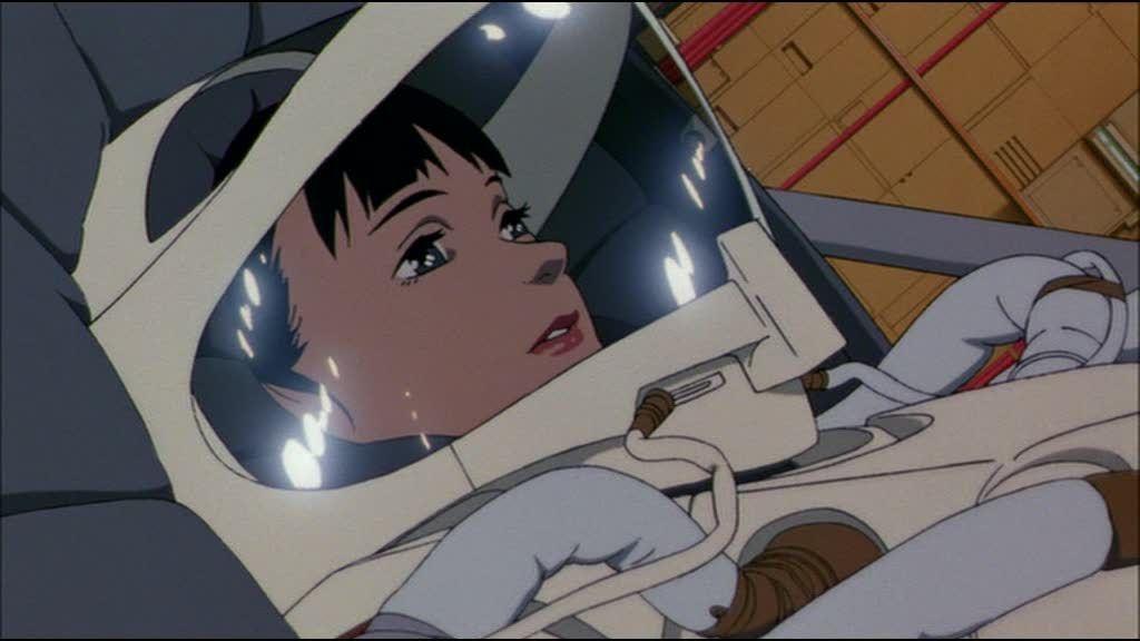 Japanese actress Chiyoko straps herself into a launching rocket, in “Millennium Actress." (KlockWorx)