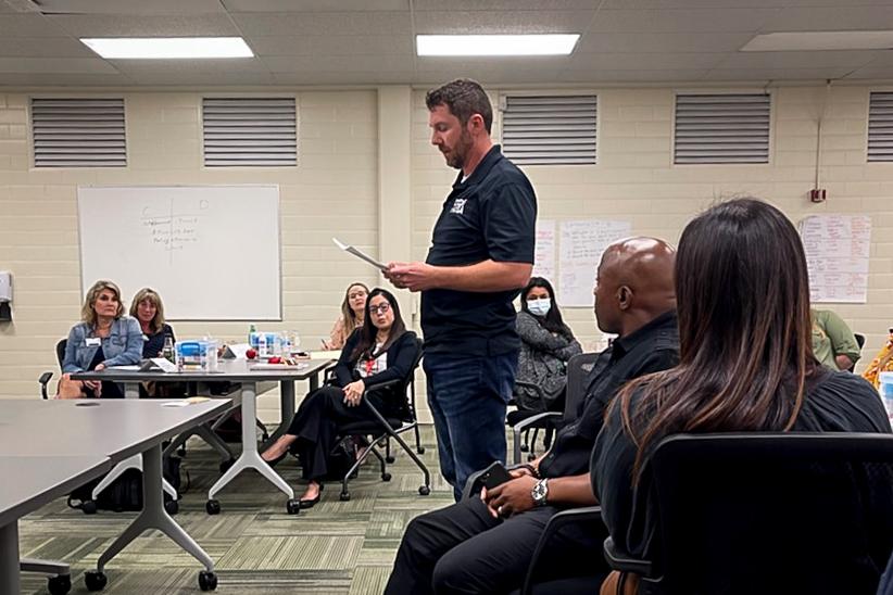 Colby Wiltse asks members of a School Health Advisory County during an April 10, 2022 meeting to reject a sex-ed curriculum proposed for ages 15-19 in public schools in Corpus Christi, Texas. (Courtesy of Colby Wiltse, executive director of County Citizens Defending Freedom - Nueces County)