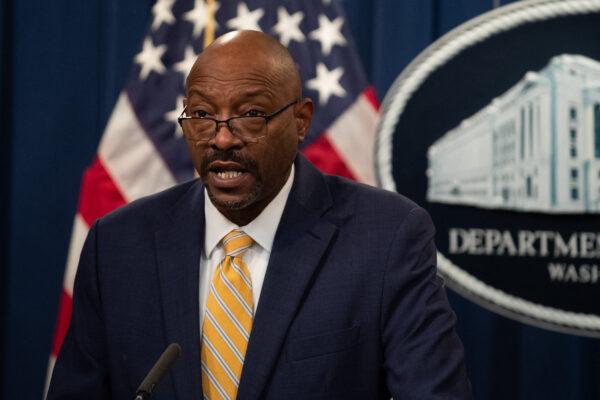 Tae Johnson, acting director of Immigration and Customs Enforcement, at a press conference in Washington, on Oct. 26, 2021. (Roberto Schmidt/AFP via Getty Images)