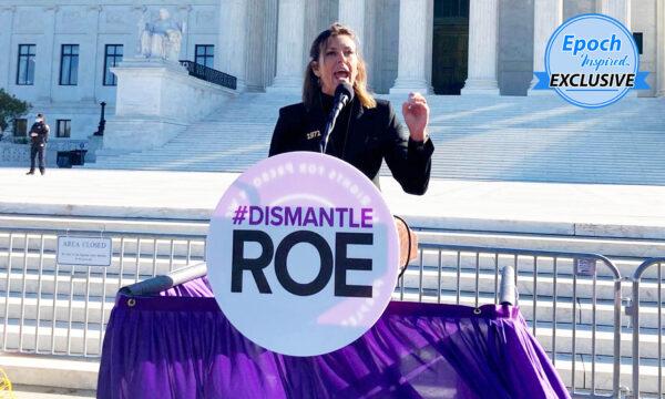 Kelly Lester speaks in a prayer rally in front of the U.S. Supreme Court in Washington when it was announced in December 2021 that Dobbs v. Jackson would be heard, engendering a June ruling that returned abortion regulation exclusively to the states. (Courtesy of Kelly Lester)