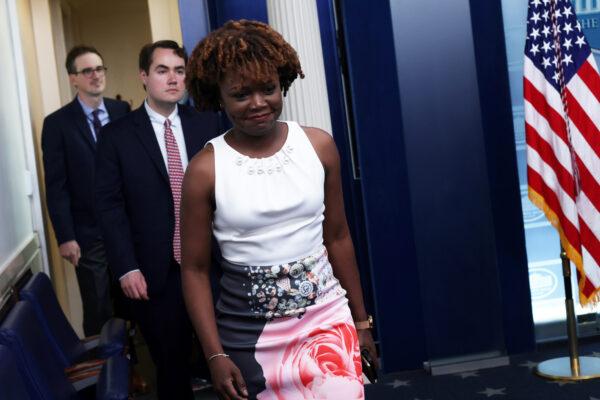 White House deputy press secretary Karine Jean-Pierre walks in the White House in Washington D.C. on May 5, 2022. (Alex Wong/Getty Images)
