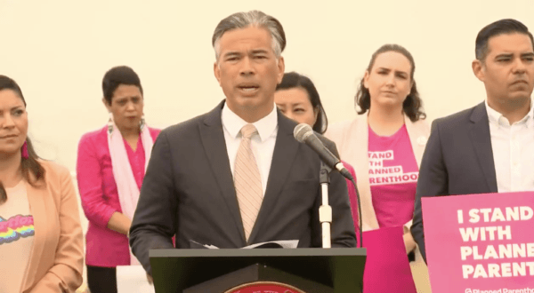 California Attorney General Rob Bonta (C) joined local officials from Long Beach, Calif., to support legalized abortion nationwide in Long Beach, Calif., on May 6, 2022. (Screenshot via YouTube)