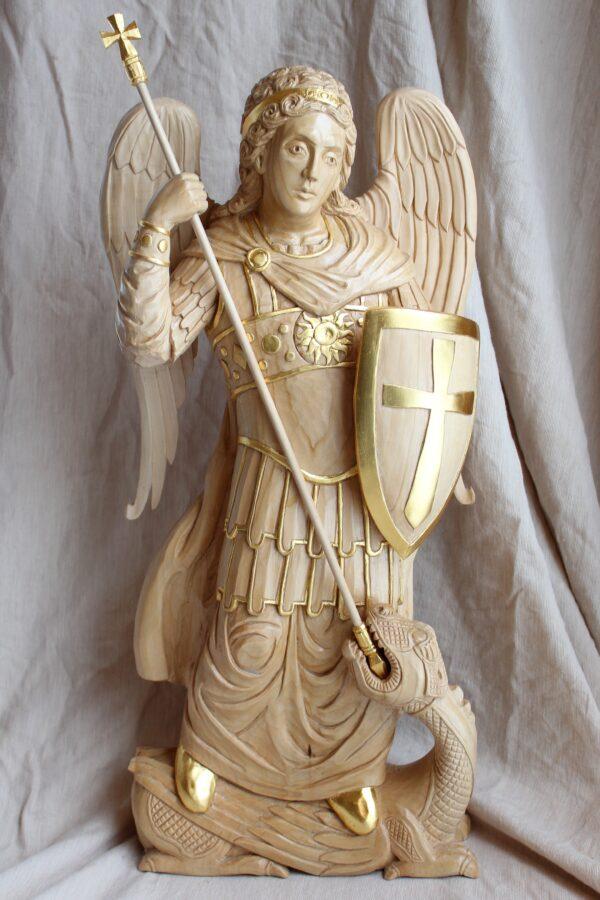"St. Michael," 2018, by Jonathan Pageau. Linden wood with gold leaf; 22 inches tall. (Jonathan Pageau)