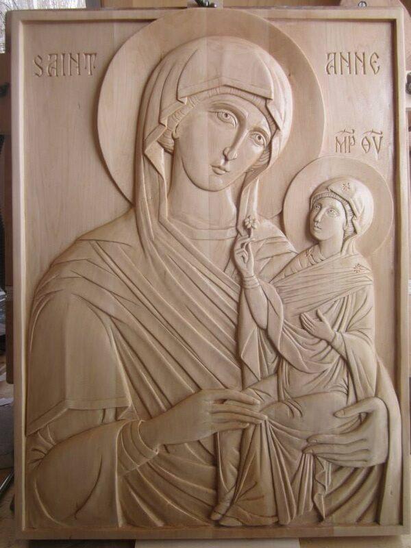 "St. Anne and the Virgin," 2014, by Jonathan Pageau. Linden wood; 3 inches by 4 inches. (Jonathan Pageau)