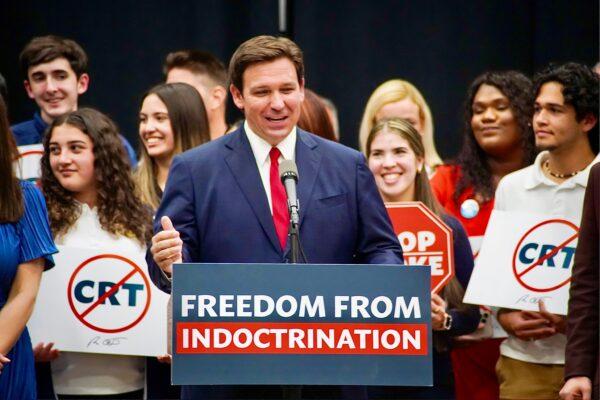 Florida Gov. Ron DeSantis addresses the media in Miami, in April 2022. (Courtesy of the Florida Governor's Office)