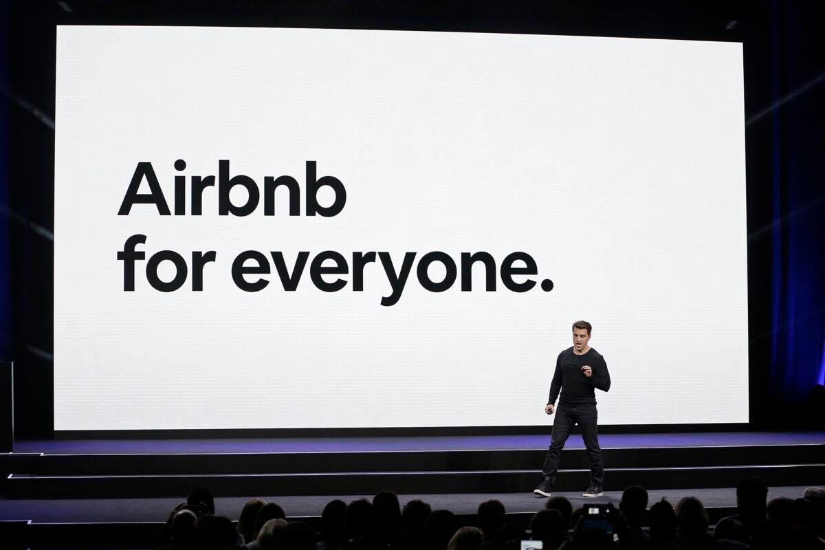 Airbnb CEO Brian Chesky speaks during an event in San Francisco, on Feb. 22, 2018. Airbnb announced on May 24, 2022, that it will stop representing short-term rental properties in China and focus its business in the country on serving Chinese tourists looking for lodgings abroad. (Eric Risberg/AP Photo)