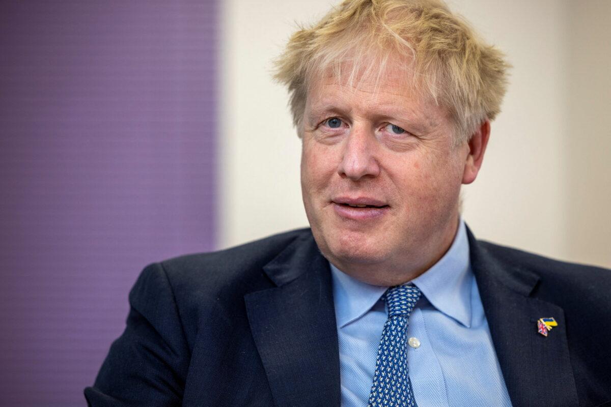 British Prime Minister Boris Johnson during a visit to the CityFibre Training Academy in Stockton-on-Tees, Britain, on May 27, 2022. (James Glossop/Pool via Reuters)