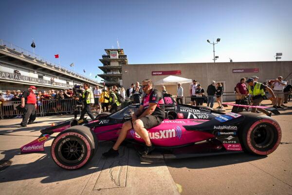 The car of Meyer Shank Racing driver Helio Castroneves (06) of Brazil is wheeled to the track before the running of the 106th Indianapolis 500 at Indianapolis Motor Speedway in Indianapolis on May 29, 2022. (Marc Lebryk/USA TODAY Sports via Reuters)