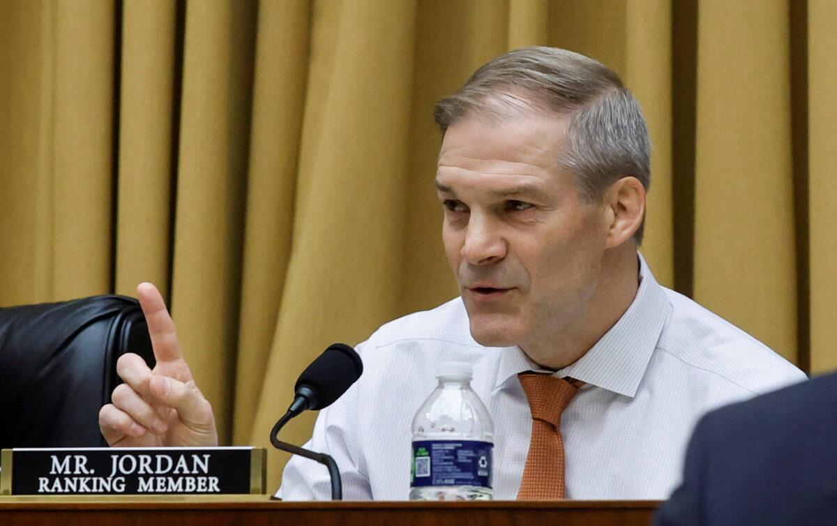 House Judiciary Committee Ranking Member Jim Jordan (R-Ohio) speaks during a House Judiciary Committee oversight hearing featuring Homeland Security Secretary Alejandro Mayorkas, on Capitol Hill in Washington, on April 28, 2022. (Jonathan Ernst/Reuters)