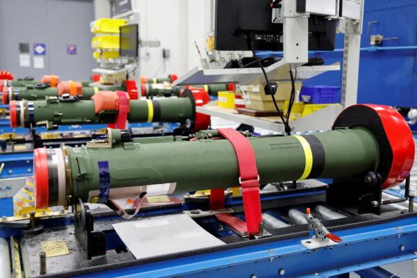 Javelin anti-tank missiles on an assembly line as President Joe Biden tours a Lockheed Martin weapons factory in Troy, Ala., in May 2022. (REUTERS/Jonathan Ernst)