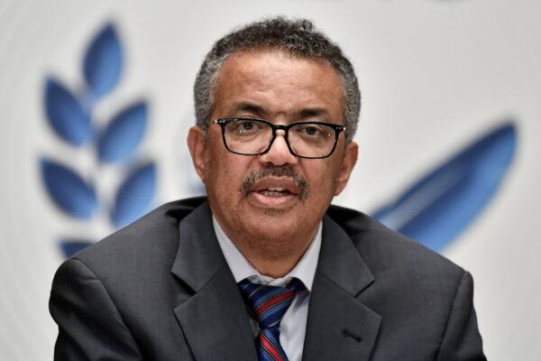 World Health Organization (WHO) Director-General Tedros Adhanom Ghebreyesus in Geneva Switzerland on July 3, 2020. (Fabrice Coffrini/Pool via Reuters)