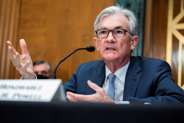 Federal Reserve Chairman Jerome Powell testifies during the Senate Banking Committee hearing titled "The Semiannual Monetary Policy Report to the Congress" in Washington on March 3, 2022. (Tom Williams/Pool via Reuters)
