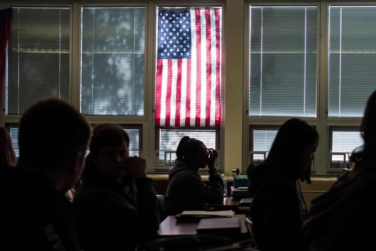 High school students sit through class in Sidney, Ohio, on Oct. 31, 2019. (MEGAN JELINGER/AFP via Getty Images)