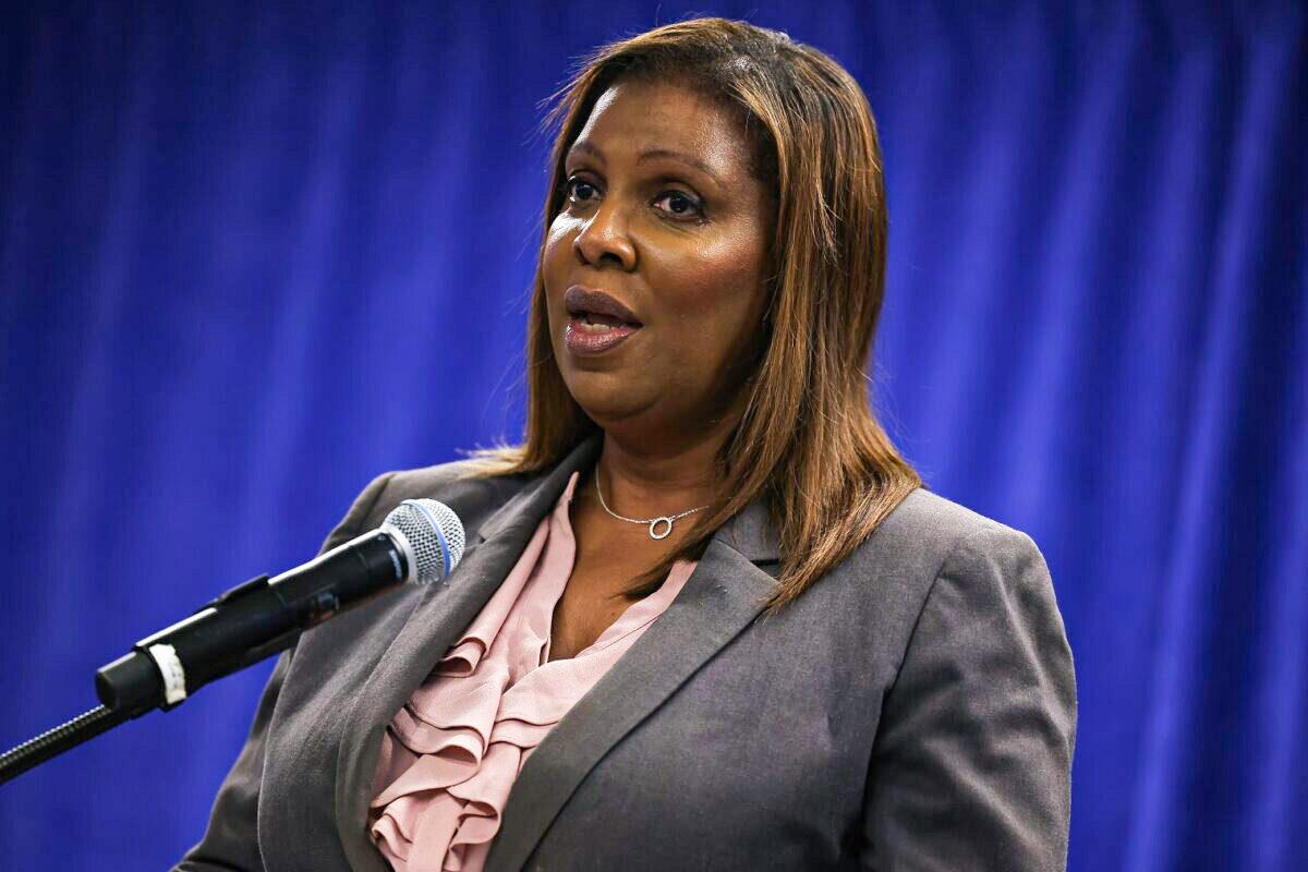 New York Attorney General Letitia James speaks during a press conference in Manhattan in New York on May 21, 2021. (Michael M. Santiago/Getty Images)
