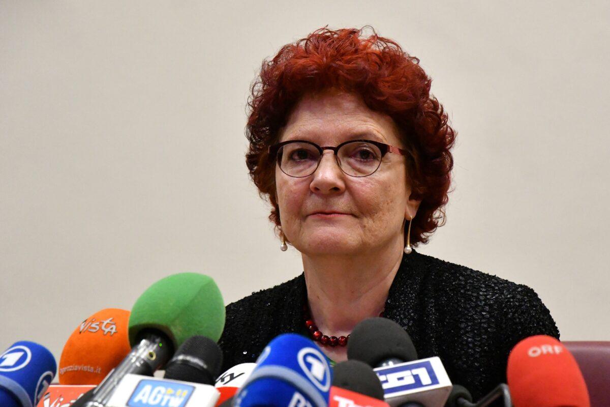 Andrea Ammon, director of the European Centre for Disease Prevention and Control, speaks at a press conference in Rome on Feb. 26, 2020. (Alberto Pizzoli/AFP via Getty Images)