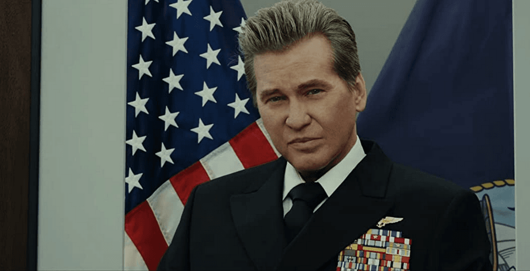 Val Kilmer as Adm. Tom "Iceman" Kazansky, a fellow instructor, friend, and former rival of Maverick, and the commander of the U.S. Pacific Fleet, in "Top Gun: Maverick." (Paramount Pictures)