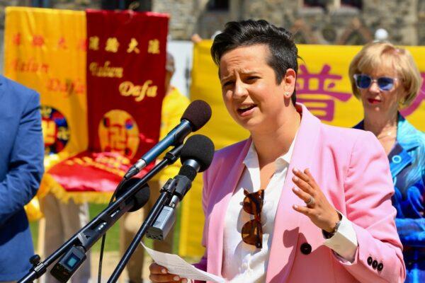 Conservative MP Melissa Lantsman speaks at a rally at Parliament Hill celebrating the 30th anniversary of the introduction of the spiritual practice Falun Gong, in Ottawa on May 10, 2022. (Jonathan Ren/The Epoch Times)