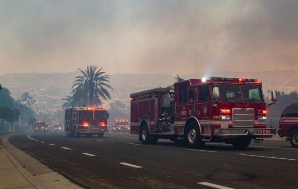 Firefighters work on extinguishing the Coastal Fire in Laguna Niguel, Calif., on May 11, 2022. (John Fredricks/The Epoch Times)