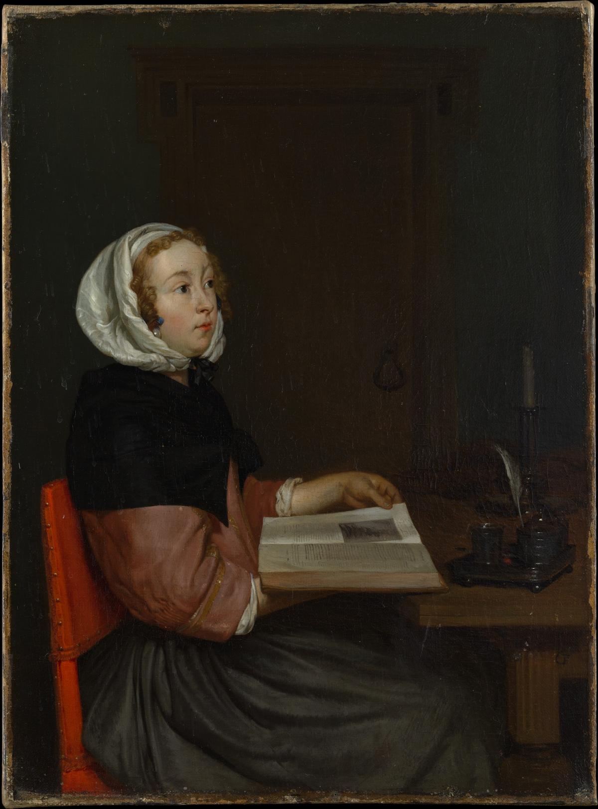"The Reader" by Eglon van der Neer. Oil on canvas; 15 inches by 11 inches. The Friedsam Collection, Bequest of Michael Friedsam, 1931, Metropolitan Museum of Art, New York. (Public Domain)