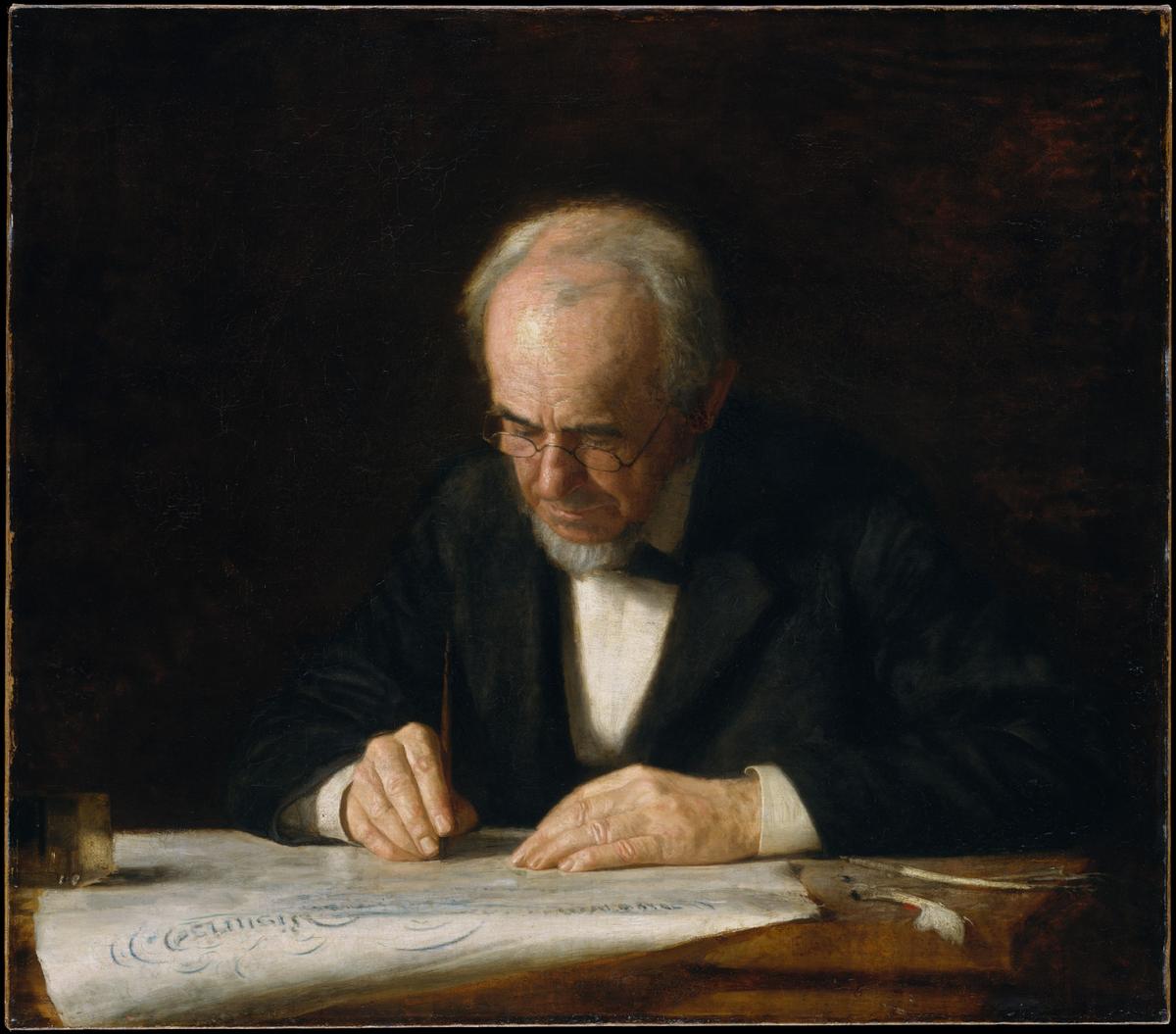 "The Writing Master," 1882, by Thomas Eakins. Oil on canvas; 30 inches by 34 1/4 inches. Metropolitan Museum of Art, New York. (Public Domain)