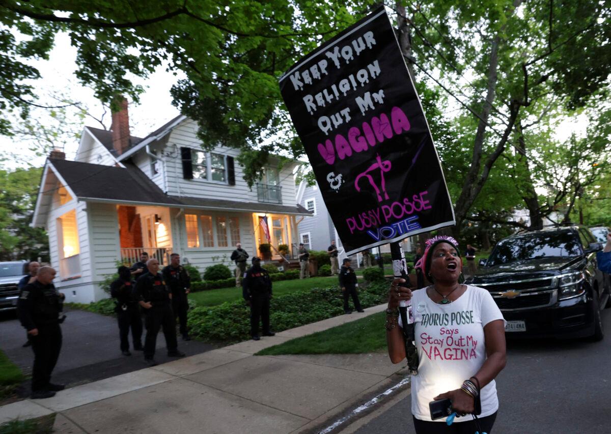Pro-abortion activists stage a protest outside the home of Supreme Court Justice Brett Kavanaugh in Chevy Chase, Md., on May 11, 2022. (Kevin Dietsch/Getty Images)