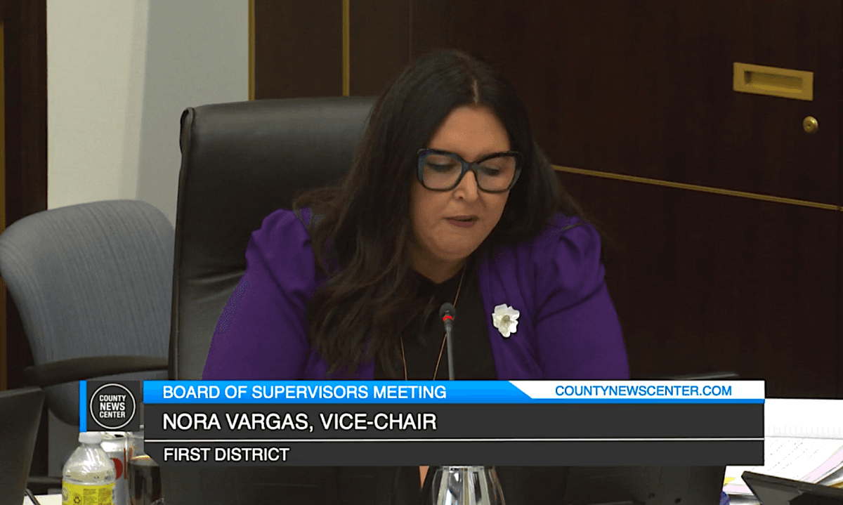 Supervisor Nora Vargas speaks at a San Diego Board of Supervisors meeting on May 10, 2022. (Screenshot via San Diego County)