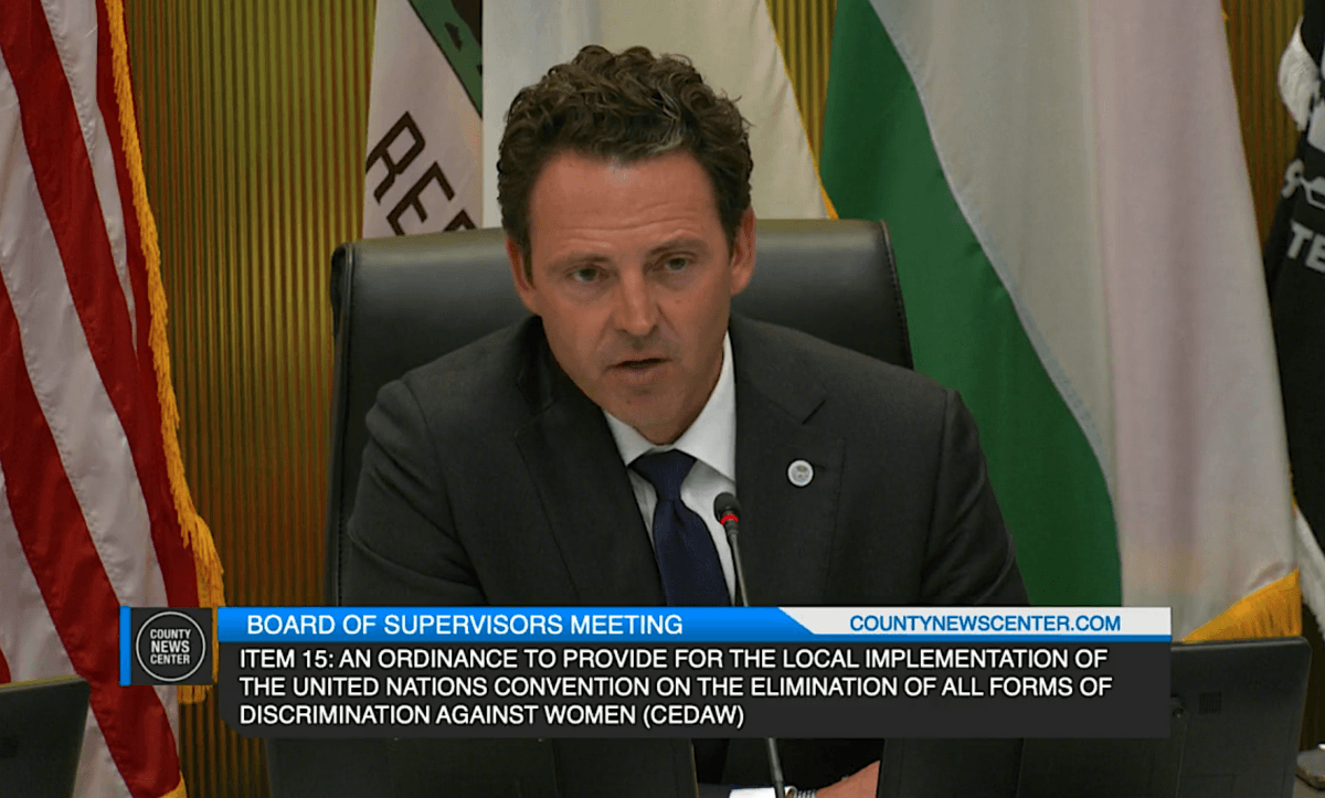 Board chairman Nathan Fletcher speaks at a San Diego Board of Supervisors meeting on May 10, 2022. (Screenshot via San Diego County)