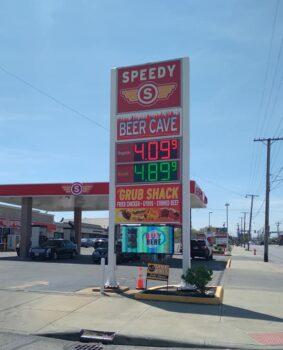 Speedy, a gas station and convenience store on Lorain Road in west Cleveland, Ohio, usually has the lowest price of gas in the area. In a two-day period, gas there went from $3.89-3.99 to $4.09, according to its manager. (Michael Sakal/The Epoch Times)