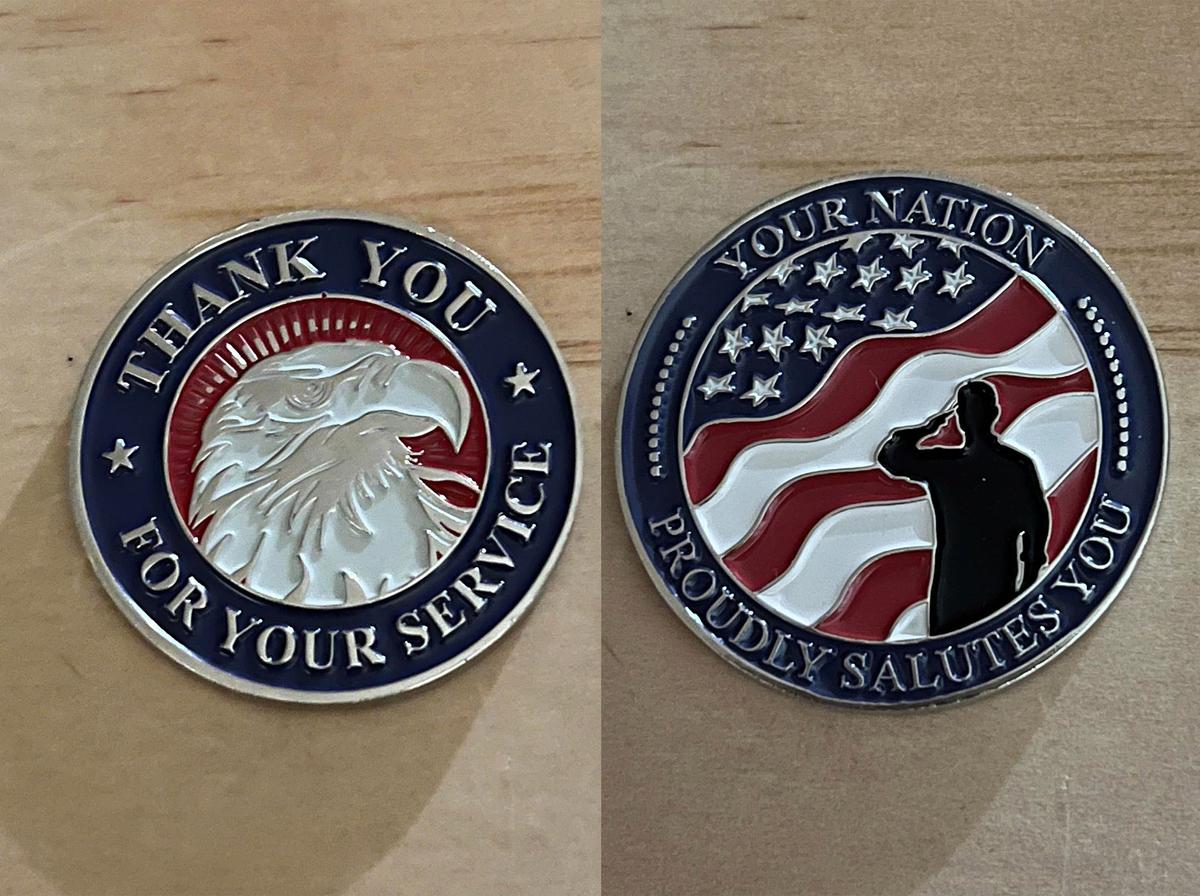 The challenge coin given to Don by the Cowleys. (Courtesy of Brooke Cowley)