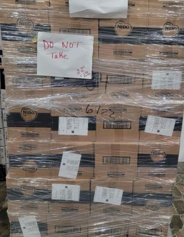 A photo sent to Rep. Kat Cammack (R-Fla.) by border patrol agents, showing one of many pallets of baby formula being delivered to the border by the Biden administration. (Courtesy of Cammack)
