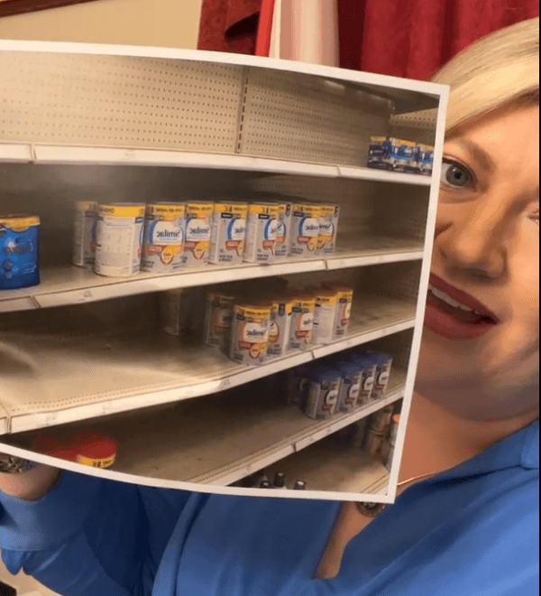 A screenshot of a May 11, 2022, social media video posted by Rep. Kat Cammack (R-Fla.) showing a photo sent to her by a team member of the empty shelves at a Target in Ocala, Florida. (Courtesy of Cammack)