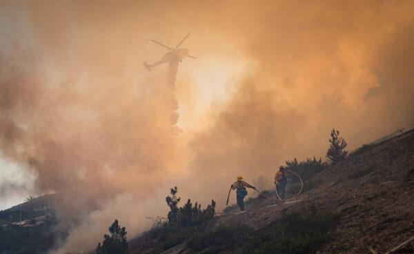 Firefighters work on extinguishing the Coastal Fire in Laguna Niguel, Calif., on May 11, 2022. (John Fredricks/The Epoch Times)