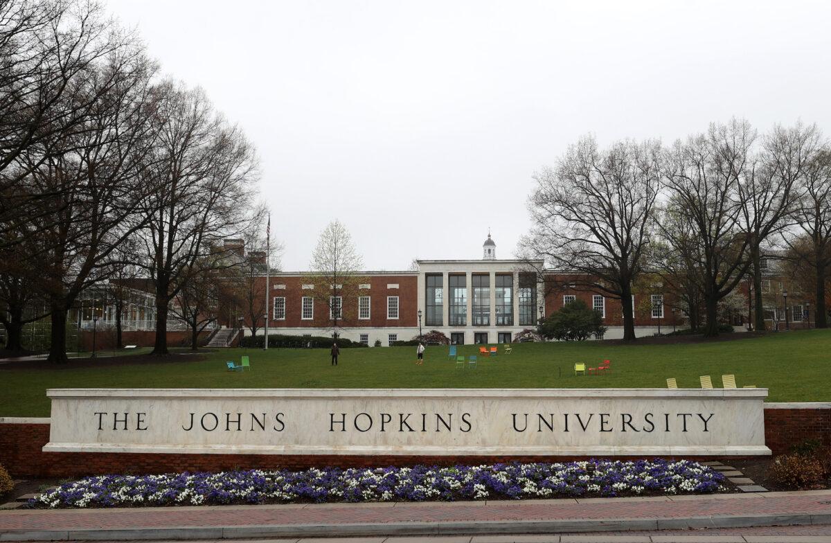 The Johns Hopkins University in Baltimore, Md., on March 28, 2020. (Rob Carr/Getty Images)