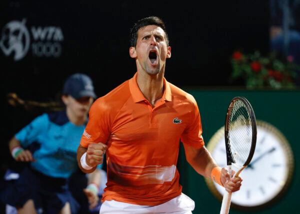 Serbia's Novak Djokovic reacts during his semifinal match against Norway's Casper Ruud at the Italian Open in Rome on May 14, 2022. (Guglielmo Mangiapane/Reuters)