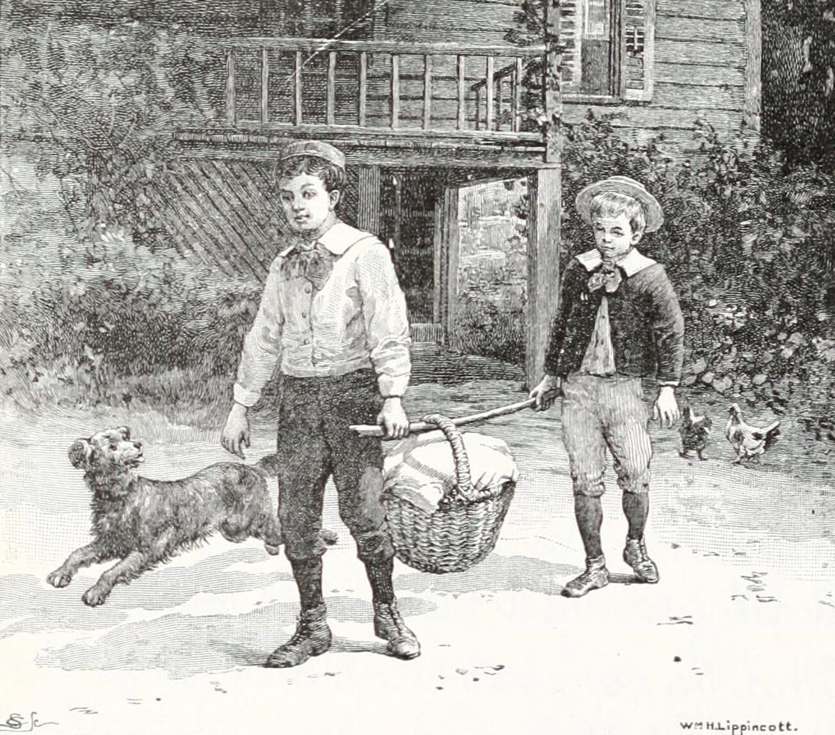 Illustration of "A Kind Brother," from "McGuffey's Second Eclectic Reader, Revised Edition," 1879. (Public Domain)