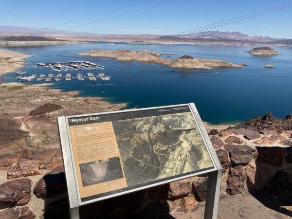 Lake Mead near the Hoover Dam in Boulder City, Nev., on May 12, 2022, shows extensive receding of the waterline, a process that has been going on for decades. As a result, things long since buried are beginning to surface. (Allan Stein/The Epoch Times)