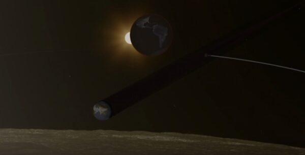 A video screenshot shows animation of the Moon turning red-orange. (NASA via AP/Screenshot via The Epoch Times)