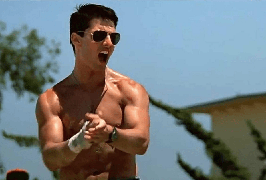 Maverick (Tom Cruise) playing beach volleyball in "Top Gun: Maverick." (Paramount Pictures)