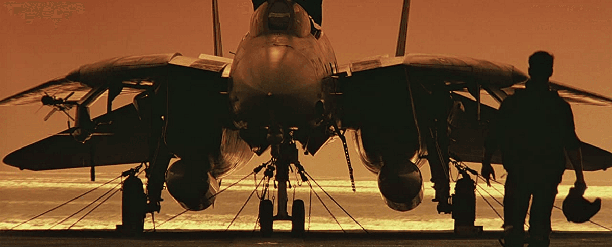 Lt. Pete "Maverick" Mitchell (Tom Cruise) and his state of the art of American air combat superiority (in 1986), the F-14 Tomcat fighter jet, in "Top Gun: Maverick." (Paramount Pictures)