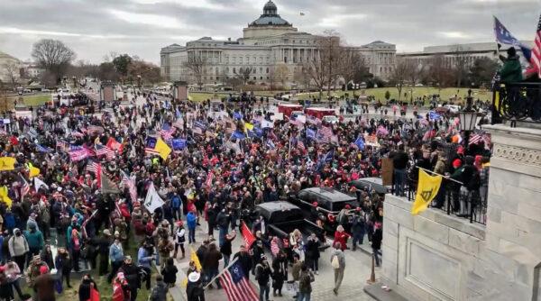 A massive crowd gathers on the east side of the U.S. Capitol on Jan. 6, 2021. (©Bobby Powell/Screenshot via The Epoch Times)