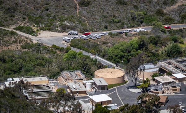 First responders gather near the South Orange County Wastewater Authority Coastal Treatment Plant in Laguna Niguel, Calif., on May 13, 2022. (John Fredricks/The Epoch Times)